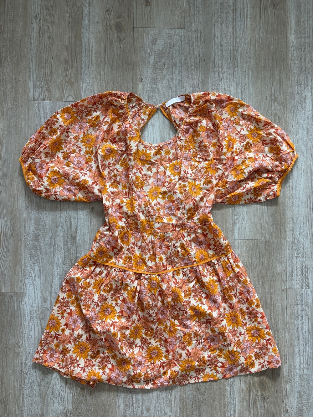 MNG Floral Puff-Sleeve Open Back Mini Dress